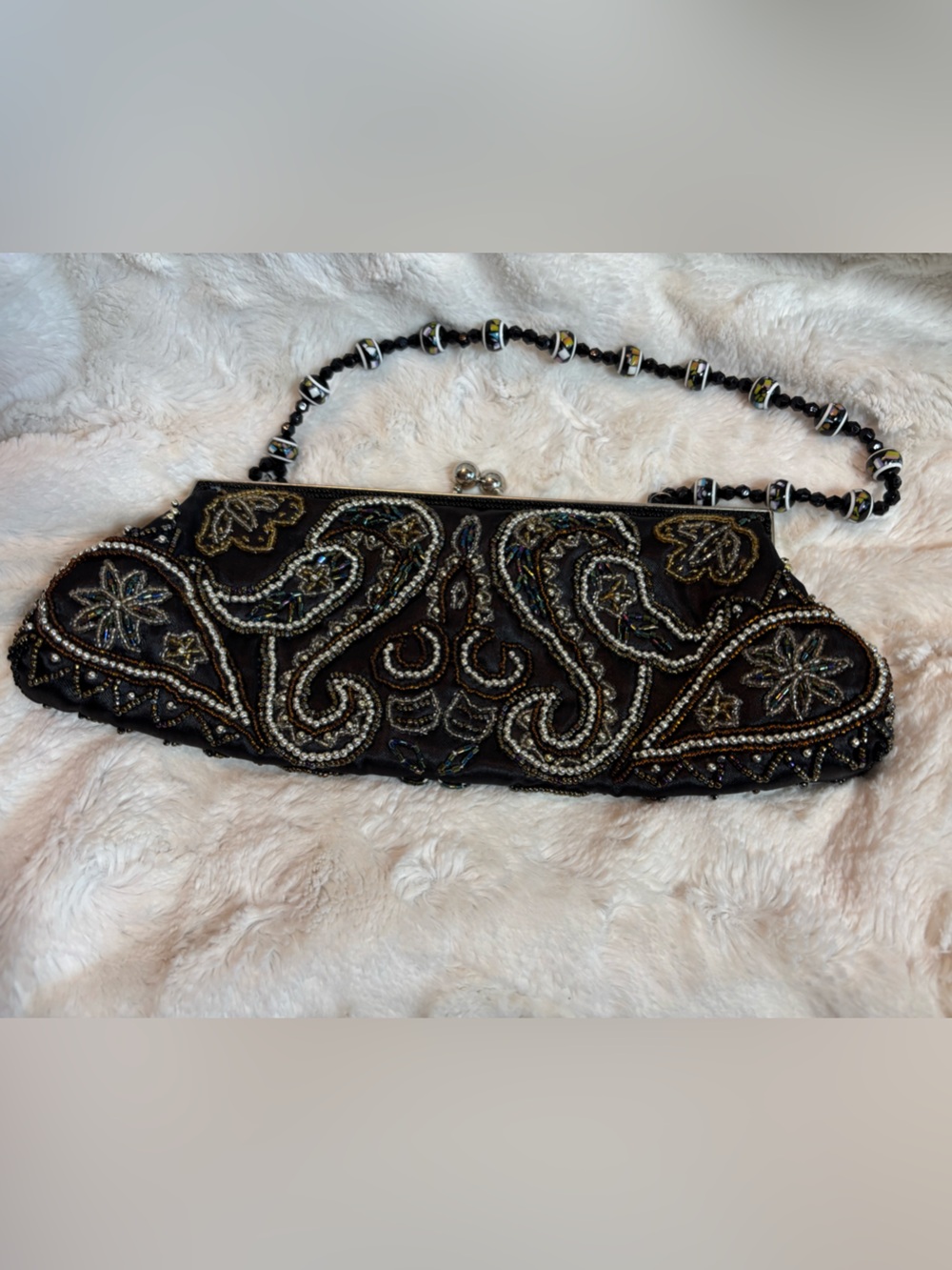 Apt 9 - Embellished Black Beaded Paisley Evening Clutch with Beaded Strap.